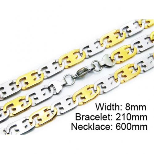 Wholesale Stainless Steel 316L Two-Tone Necklace & Bracelet Set NO.#BC55S0148H80