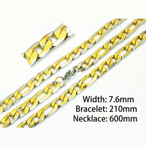 Wholesale Stainless Steel 316L Two-Tone Necklace & Bracelet Set NO.#BC61S0425HKD