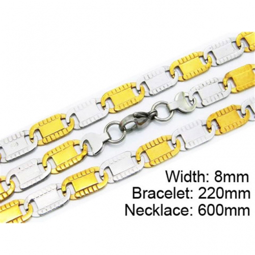 Wholesale Stainless Steel 316L Two-Tone Necklace & Bracelet Set NO.#BC55S0140H80