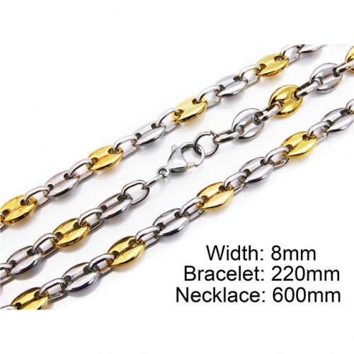 Wholesale Stainless Steel 316L Two-Tone Necklace & Bracelet Set NO.#BC55S0021H90