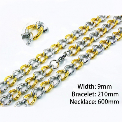 Wholesale Stainless Steel 316L Two-Tone Necklace & Bracelet Set NO.#BC40S0203HPR