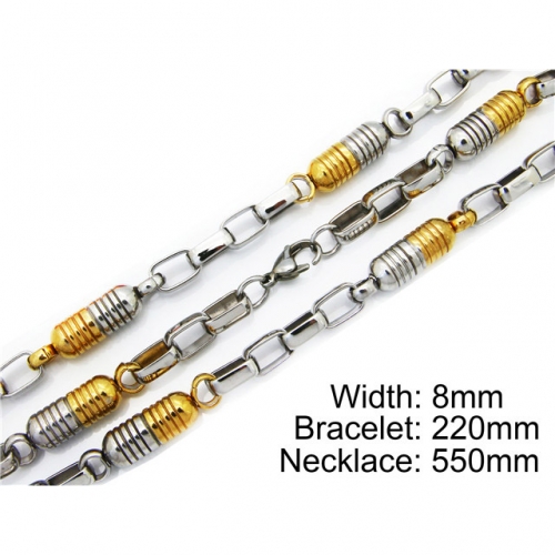 Wholesale Stainless Steel 316L Two-Tone Necklace & Bracelet Set NO.#BC55S0086I20
