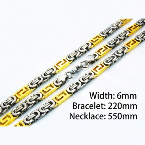 Wholesale Stainless Steel 316L Two-Tone Necklace & Bracelet Set NO.#BC08S0113IMD