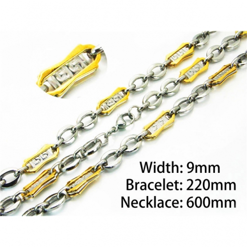 Wholesale Stainless Steel 316L Two-Tone Necklace & Bracelet Set NO.#BC55S0551IID