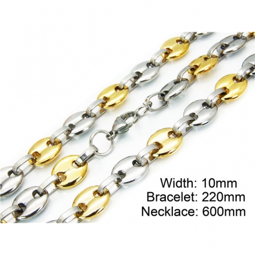 Wholesale Stainless Steel 316L Two-Tone Necklace & Bracelet Set NO.#BC55S0258IIC