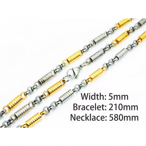 Wholesale Stainless Steel 316L Two-Tone Necklace & Bracelet Set NO.#BC55S0582IIR