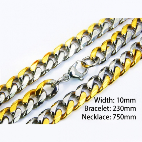 Wholesale Stainless Steel 316L Two-Tone Necklace & Bracelet Set NO.#BC40S0164KZL