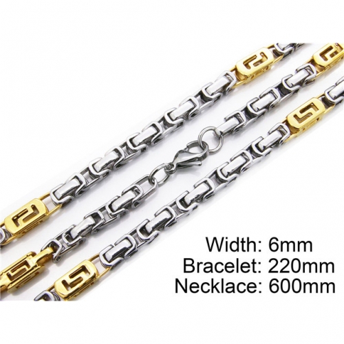 Wholesale Stainless Steel 316L Two-Tone Necklace & Bracelet Set NO.#BC55S0009I20