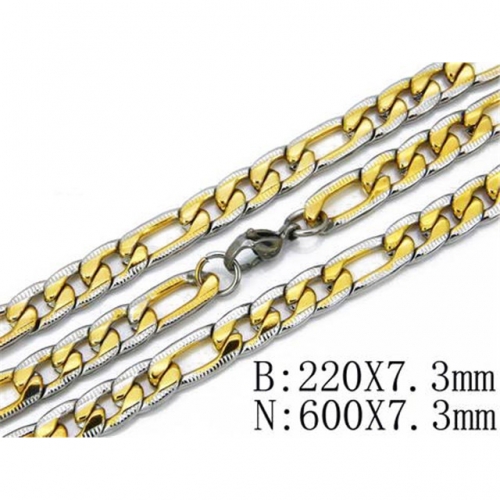 Wholesale Stainless Steel 316L Two-Tone Necklace & Bracelet Set NO.#BC40S0045H70