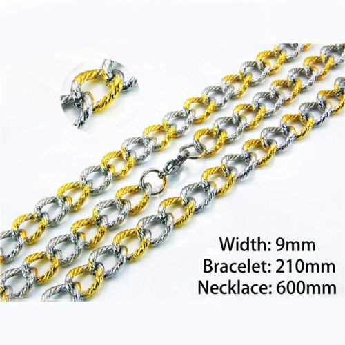 Wholesale Stainless Steel 316L Two-Tone Necklace & Bracelet Set NO.#BC40S0203