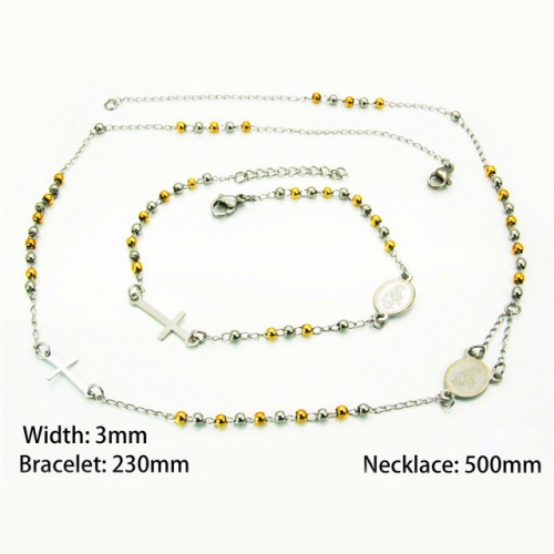Wholesale Stainless Steel 316L Two-Tone Necklace & Bracelet Set NO.#BC40S0261H25