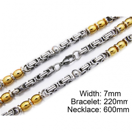 Wholesale Stainless Steel 316L Two-Tone Necklace & Bracelet Set NO.#BC55S0023I20