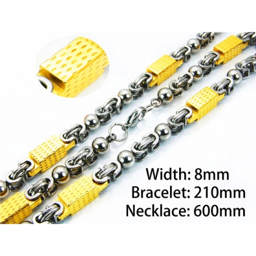 Wholesale Stainless Steel 316L Two-Tone Necklace & Bracelet Set NO.#BC55S0513IJX