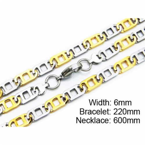 Wholesale Stainless Steel 316L Two-Tone Necklace & Bracelet Set NO.#BC55S0144H80