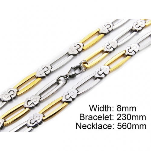 Wholesale Stainless Steel 316L Two-Tone Necklace & Bracelet Set NO.#BC55S0010I10