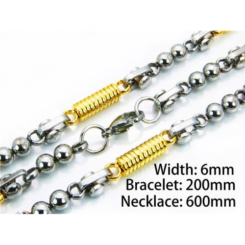Wholesale Stainless Steel 316L Two-Tone Necklace & Bracelet Set NO.#BC55S0228IIZ