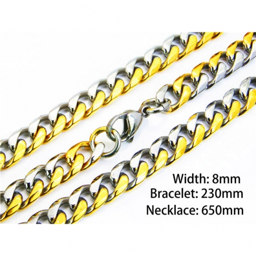 Wholesale Stainless Steel 316L Two-Tone Necklace & Bracelet Set NO.#BC40S0159JIZ
