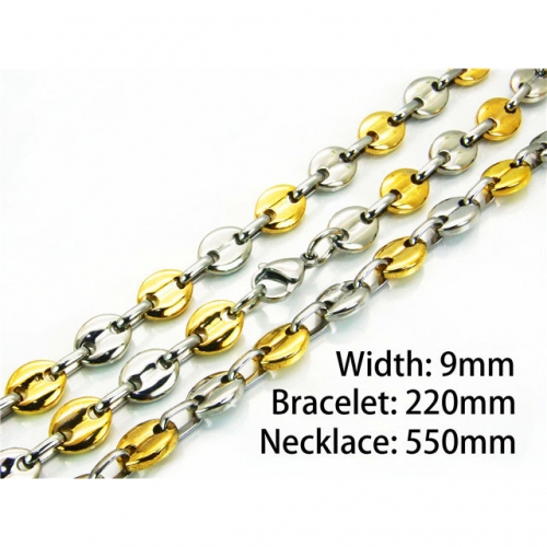 Wholesale Stainless Steel 316L Two-Tone Necklace & Bracelet Set NO.#BC08S0105INC