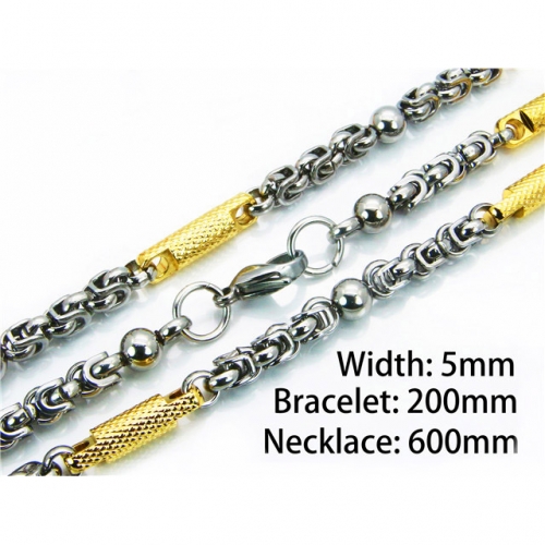 Wholesale Stainless Steel 316L Two-Tone Necklace & Bracelet Set NO.#BC55S0229IJC