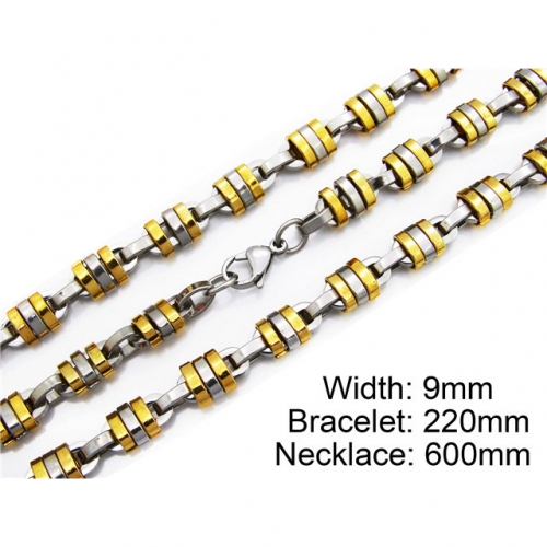 Wholesale Stainless Steel 316L Two-Tone Necklace & Bracelet Set NO.#BC55S0017I10