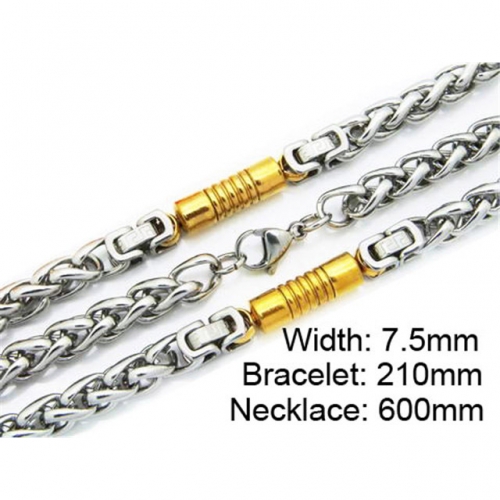 Wholesale Stainless Steel 316L Two-Tone Necklace & Bracelet Set NO.#BC55S0160I30