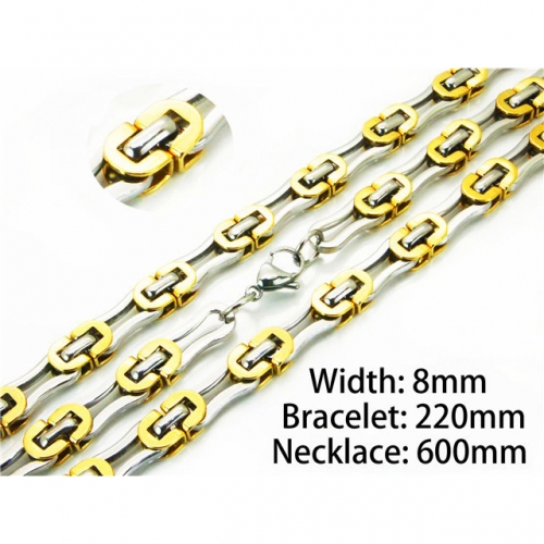 Wholesale Stainless Steel 316L Two-Tone Necklace & Bracelet Set NO.#BC55S0553IIZ