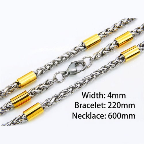 Wholesale Stainless Steel 316L Two-Tone Necklace & Bracelet Set NO.#BC40S0058H30