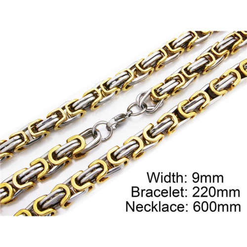 Wholesale Stainless Steel 316L Two-Tone Necklace & Bracelet Set NO.#BC55S0020I20