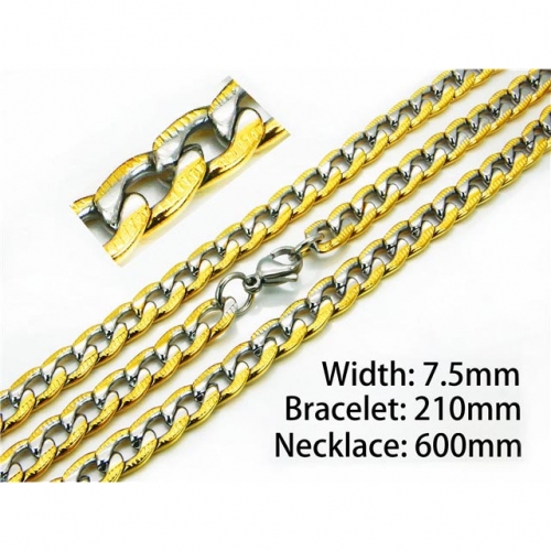 Wholesale Stainless Steel 316L Two-Tone Necklace & Bracelet Set NO.#BC61S0363HKS