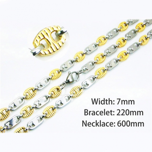 Wholesale Stainless Steel 316L Two-Tone Necklace & Bracelet Set NO.#BC55S0578IWW