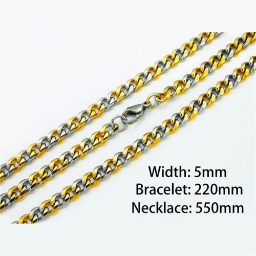 Wholesale Stainless Steel 316L Two-Tone Necklace & Bracelet Set NO.#BC40S0028H10