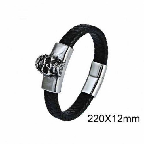 BC Jewelry Wholesaler Skull Leather Bracelet NO.#SJ6B108