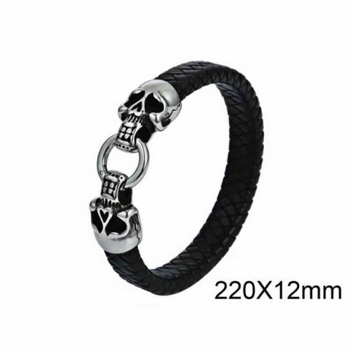 BC Jewelry Wholesaler Skull Leather Bracelet NO.#SJ6B100