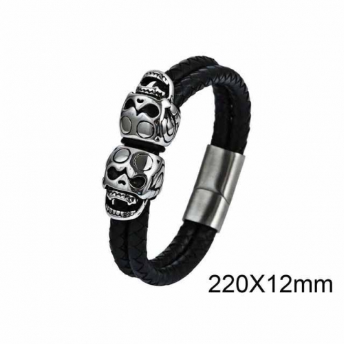 BC Jewelry Wholesaler Skull Leather Bracelet NO.#SJ6B011