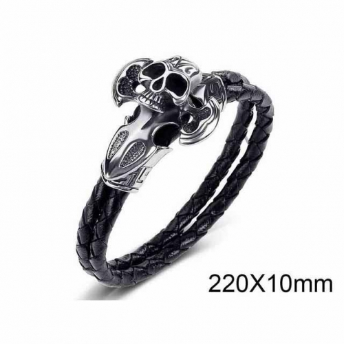 BC Jewelry Wholesaler Skull Leather Bracelet NO.#SJ35B234