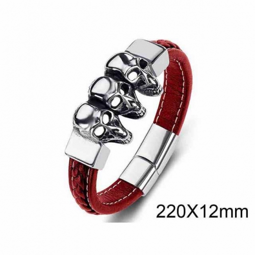 BC Jewelry Wholesaler Skull Leather Bracelet NO.#SJ35B069