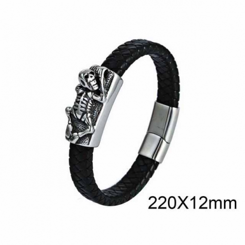 BC Jewelry Wholesaler Skull Leather Bracelet NO.#SJ6B145