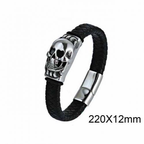 BC Jewelry Wholesaler Skull Leather Bracelet NO.#SJ6B130