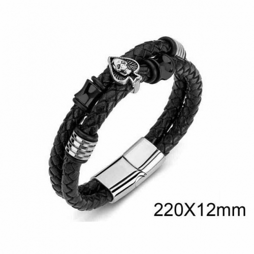 BC Jewelry Wholesaler Skull Leather Bracelet NO.#SJ35B098