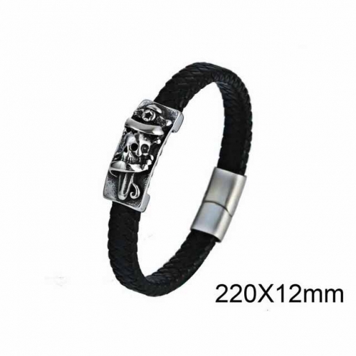 BC Jewelry Wholesaler Skull Leather Bracelet NO.#SJ6B153