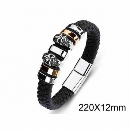 BC Jewelry Wholesaler Skull Leather Bracelet NO.#SJ35B220