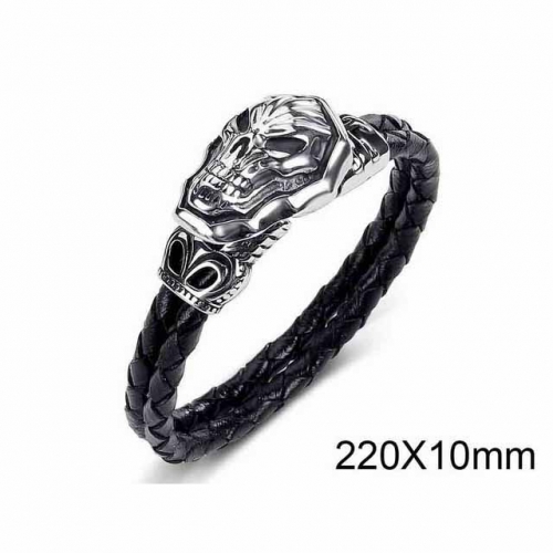 BC Jewelry Wholesaler Skull Leather Bracelet NO.#SJ35B059