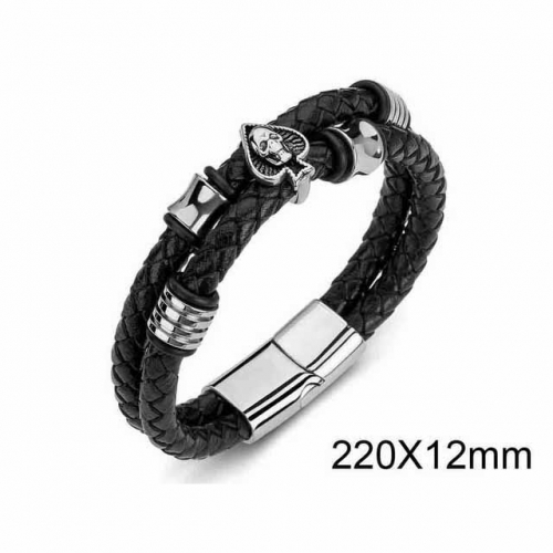 BC Jewelry Wholesaler Skull Leather Bracelet NO.#SJ35B100