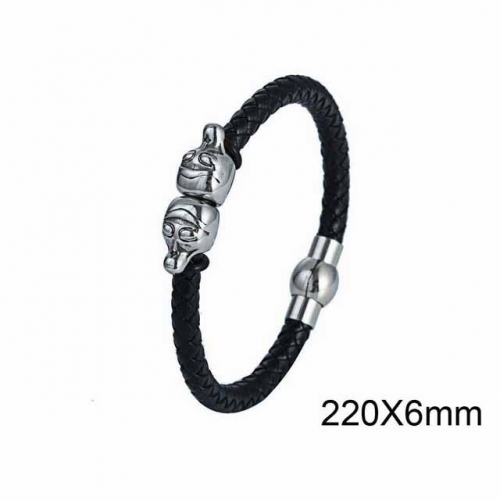 BC Jewelry Wholesaler Skull Leather Bracelet NO.#SJ6B156