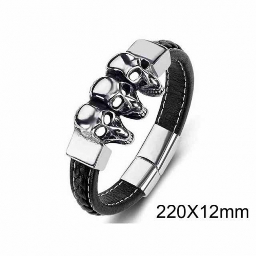 BC Jewelry Wholesaler Skull Leather Bracelet NO.#SJ35B066