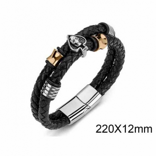 BC Jewelry Wholesaler Skull Leather Bracelet NO.#SJ35B099