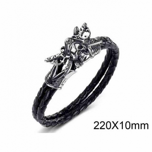 BC Jewelry Wholesaler Skull Leather Bracelet NO.#SJ35B231