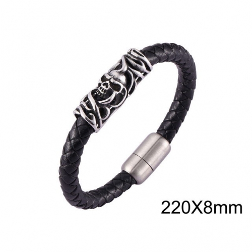 BC Wholesale Jewelry Skull Leather Bracelet NO.#SJ13B0194HNL