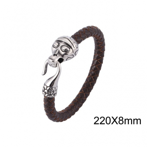 BC Wholesale Jewelry Skull Leather Bracelet NO.#SJ13B0095HNL