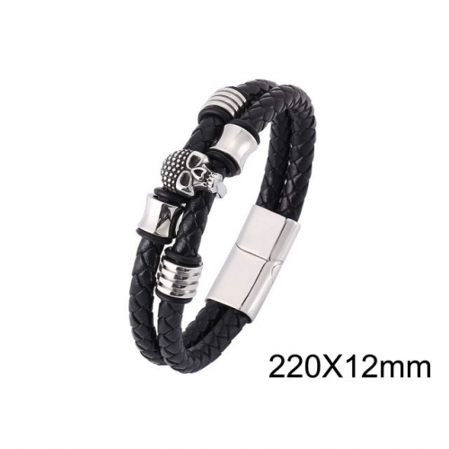 BC Wholesale Jewelry Skull Leather Bracelet NO.#SJ13B0162HPL